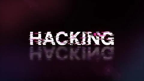 3D rendering hacking text with screen effects of technological glitches Stock Photos