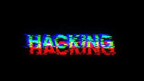 3D rendering hacking text with screen effects of technological glitches Stock Photos