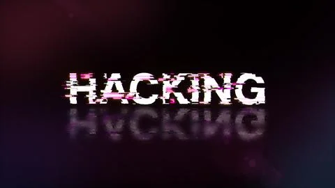 3D rendering hacking text with screen effects of technological glitches Stock Photos
