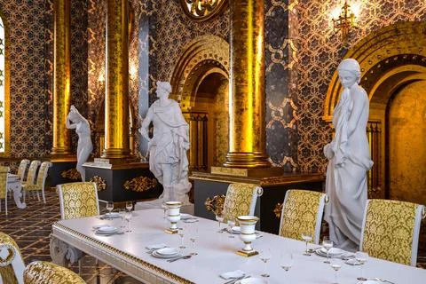 3D rendering of the hall in a classic style. Classic interior Stock Illustration