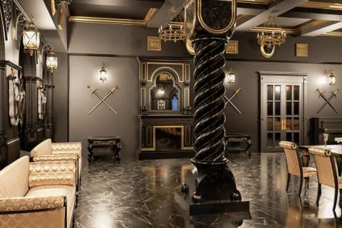 3d rendering of the hall in classical style Stock Illustration