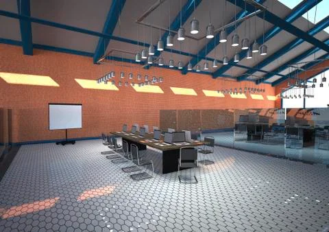 3D rendering of hall with modern training rooms Fotos de archivo