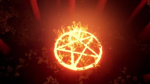 3D rendering. Halloween. Activating a portal to summon a demon in the forest. Stock Footage 267684738