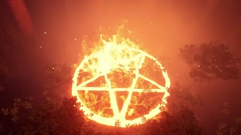 3D rendering. Halloween. Activating a portal to summon a demon in the forest. Stock Footage 267684755