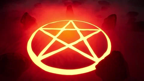 3D rendering. Halloween. Burning pentagram in the desert sands. Stock Footage 267813402
