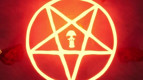 3D rendering. Halloween. Burning pentagram in the desert sands. Stock Footage 267813420