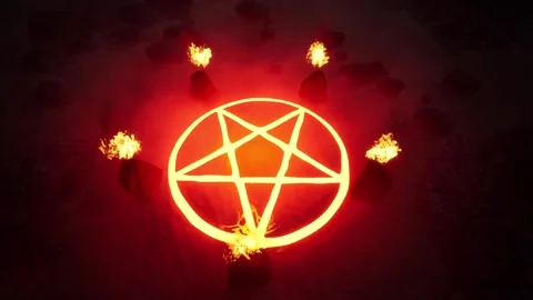 3D rendering. Halloween. Burning pentagram in the desert sands. Stock Footage 267813422
