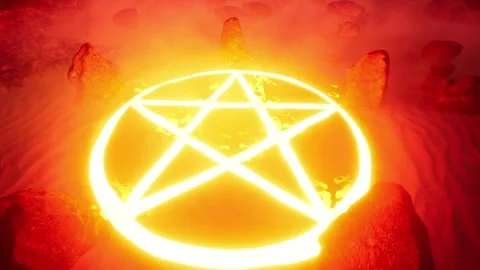 3D rendering. Halloween. Burning pentagram in the desert sands. Stock Footage 267813453