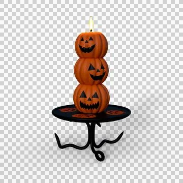 3D rendering of a Halloween pumpkin candle standing on a small black metal ta Stock Illustration