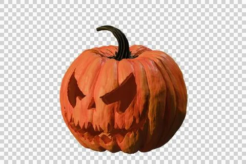 3D rendering of a Halloween pumpkin isolated on a transparent background. PNG Stock Illustration