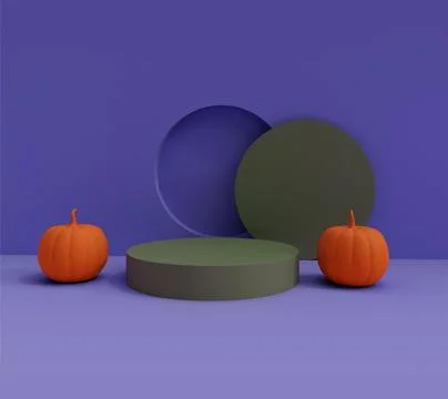 3d rendering of Halloween pumpkin side of podium, minimal Halloween backgroun Illustrazione stock