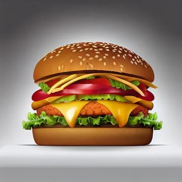 3d rendering of a hamburger on a grey background. Foto stock