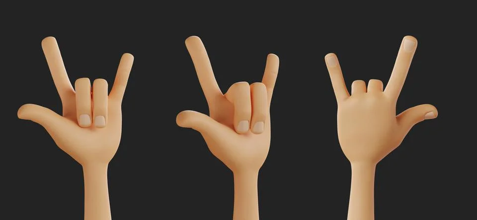 3D rendering of hands with devil horns gestures on a black background Illustrazione stock