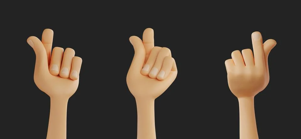 3D rendering of hands with heart gestures on a black background Stock Illustration