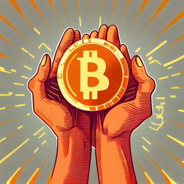 3d rendering of hands holding bitcoin Stock Illustration