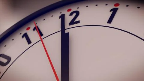 3d rendering of Hands pointing to midday on clock face. Closeup. Stock Illustration