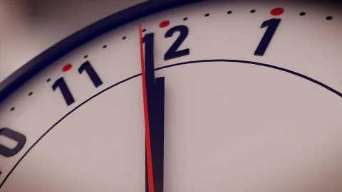 3d rendering of Hands pointing to midday on clock face. Stock Illustration