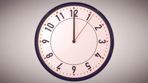 3d rendering of Hands pointing to midday on clock face. Stock Illustration