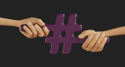 3D rendering of hands pulling the edges of a hashtag sign on a black backgrou Stock Illustration