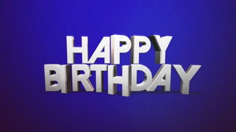 3d rendering of Happy Birthday stacked white letters on blue background Video stock 278104523