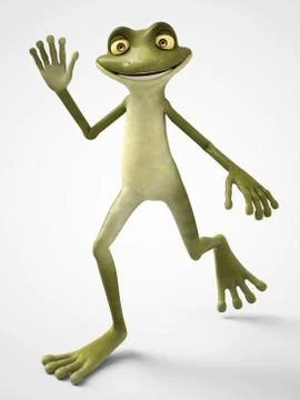 3D rendering of happy cartoon frog waving. Stock Illustration