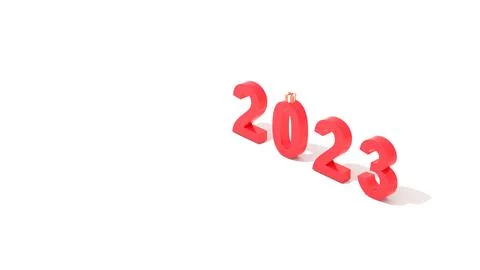 3D Rendering. Happy new year 2023. 3D red number with white background for .. Stock Illustration
