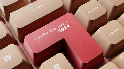 3D Rendering. Happy new year on the red enter keyboard. Stock Illustration