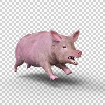 3D rendering of a happy pig running isolated on a transparent background. Stock Illustration