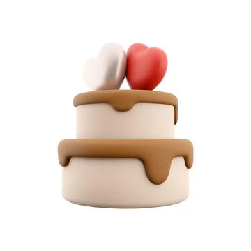 3d rendering Happy Valentines day cake with hearts icon. 3d render cake with Stock Illustration