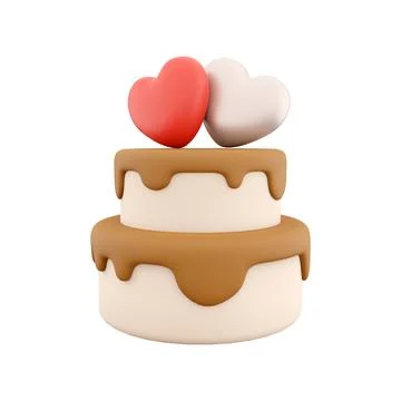 3d rendering Happy Valentines day cake with hearts icon. 3d render cake with Stock Illustration