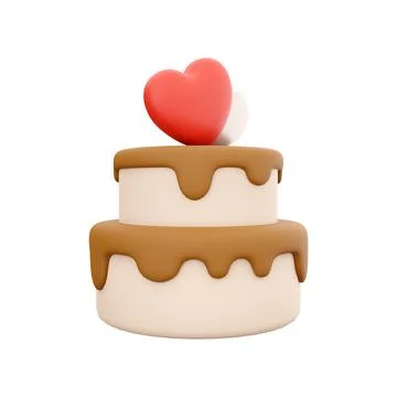 3d rendering Happy Valentines day cake with hearts icon. 3d render cake with Stock-Illustration
