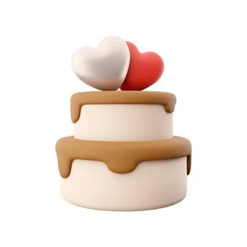 3d rendering Happy Valentines day cake with hearts icon. 3d render cake with Stock Illustration