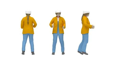 3D rendering of a hard hat worker with protective clothes uniform from front Stock Illustration