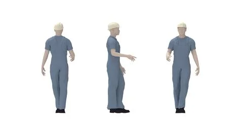 3D rendering of a hard hat worker with protective clothes uniform from front Stock Illustration