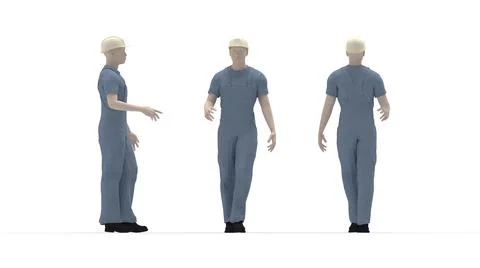 3D rendering of a hard hat worker with protective clothes uniform from front Stock Illustration