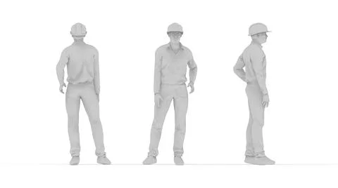 3D rendering of a hard hat worker with protective clothes uniform from front Stock Illustration