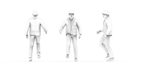 3D rendering of a hard hat worker with protective clothes uniform from front Stock Illustration