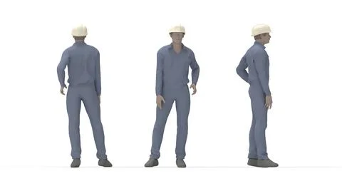 3D rendering of a hard hat worker with protective clothes uniform from front Stock Illustration