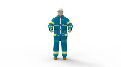 3D rendering of a hard hat worker with protective clothes uniform from front Stock Illustration