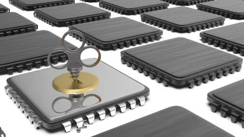 The 3d rendering of hardware IC with security capability Stock Illustration