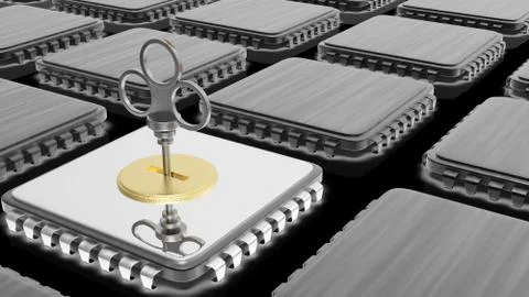 The 3d rendering of hardware IC with security capability Illustrazione stock