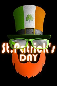3D rendering of a hat in the colors of the flag of Ireland and glasses. Club Stock Illustration