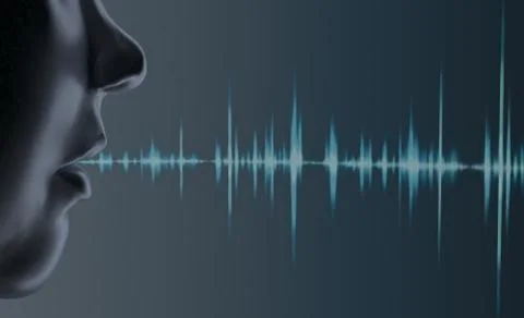 3d rendering head voice recognition system of blue ground Stock Illustration