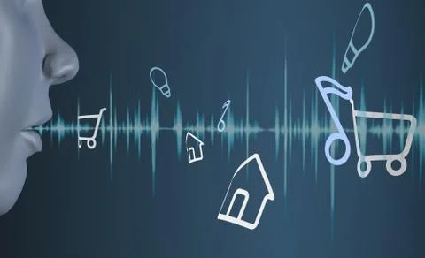 3d rendering head voice recognition system of blue ground Stock Illustration