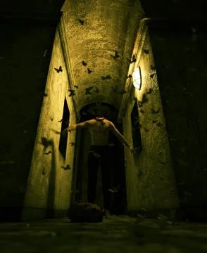 3d rendering of a headless man in haunted house Stock Illustration