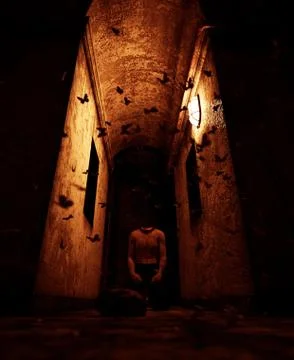 3d rendering of a headless man in haunted house Stock Illustration