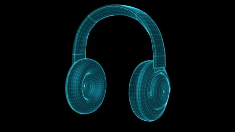 3d rendering of headphones audio headset in style futuristic grid virtual. .. Stock Footage 327042310