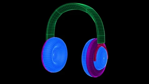 3d rendering of headphones audio headset in style futuristic color  grid vi.. Video stock 332107671