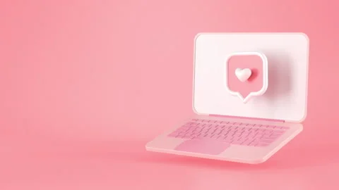 3d rendering of heart message icon and pink laptop. Stock Footage 149336367