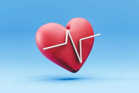3D rendering of heart with pulse line on blue background イラスト素材
